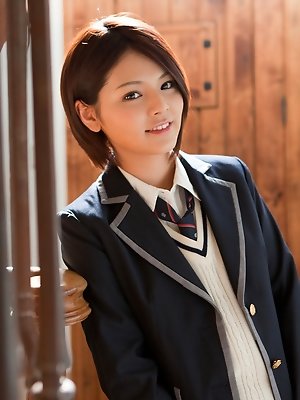 Tsubasa Akimoto Asian in sexy uniform enjoys her way to school